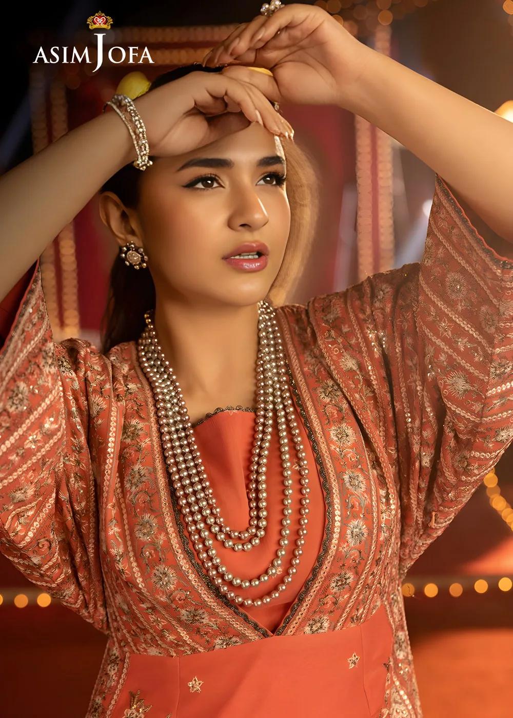 Asim Jofa 2-Piece Unstitched Luxury Embroidered Chiffon Shirt with Luxury Silk Trouser AJLFF-14