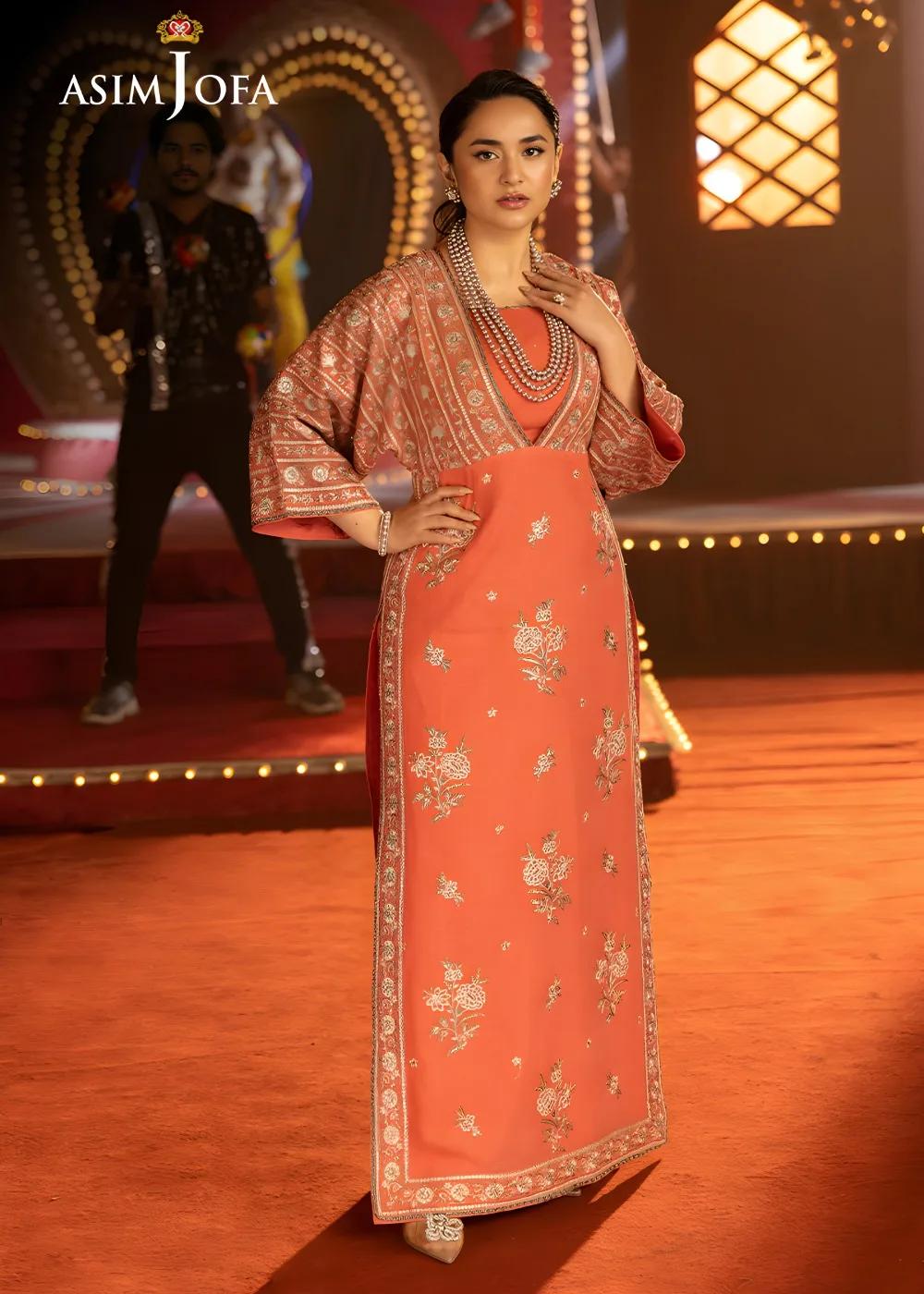 Asim Jofa 2-Piece Unstitched Luxury Embroidered Chiffon Shirt with Luxury Silk Trouser AJLFF-14