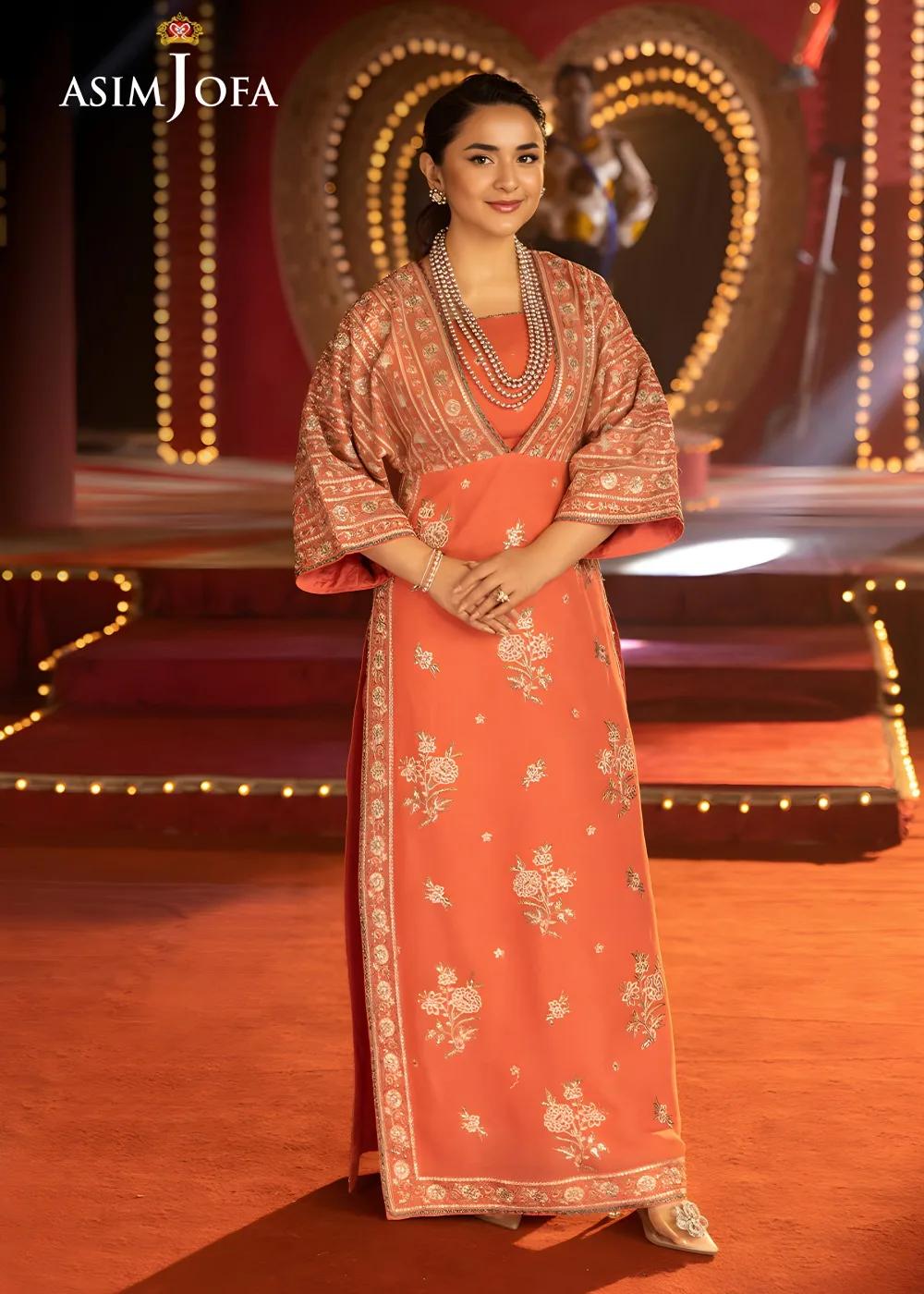 Asim Jofa 2-Piece Unstitched Luxury Embroidered Chiffon Shirt with Luxury Silk Trouser AJLFF-14