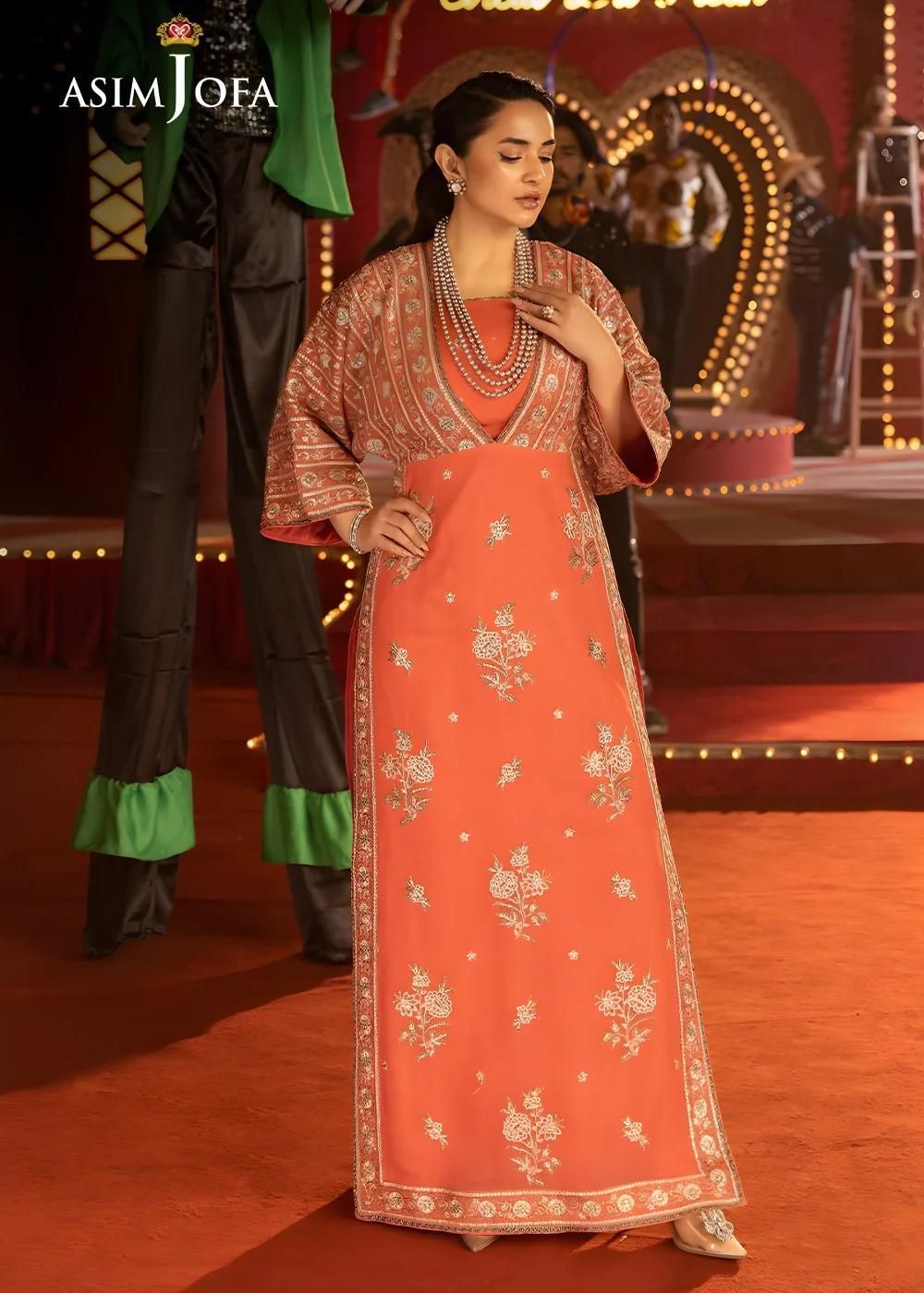 Asim Jofa 2-Piece Unstitched Luxury Embroidered Chiffon Shirt with Luxury Silk Trouser AJLFF-14