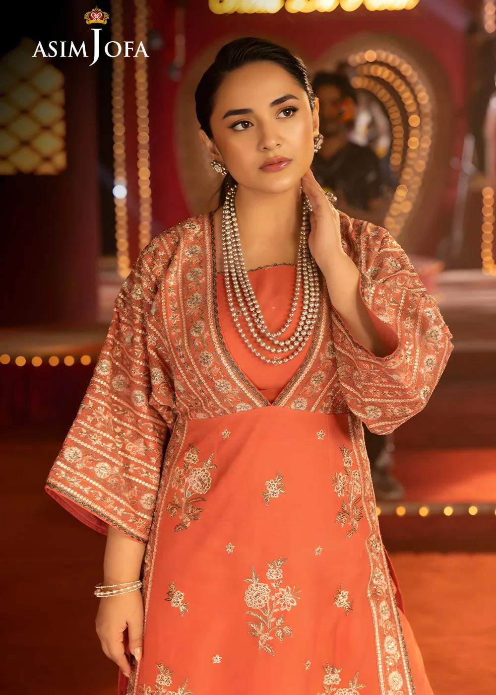 Asim Jofa 2-Piece Unstitched Luxury Embroidered Chiffon Shirt with Luxury Silk Trouser AJLFF-14