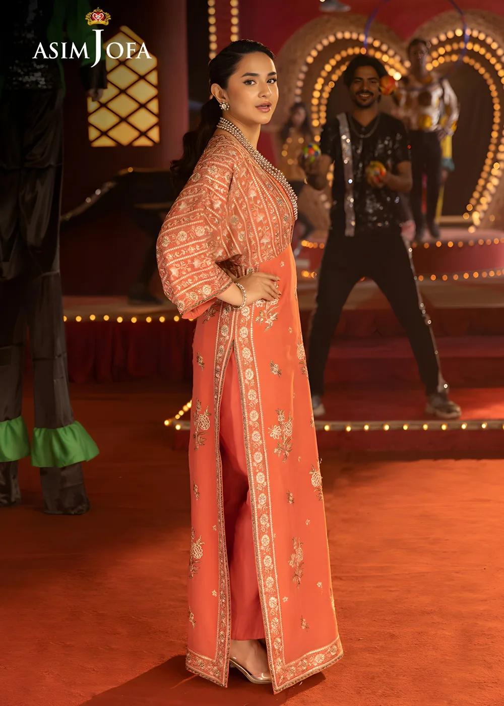 Asim Jofa 2-Piece Unstitched Luxury Embroidered Chiffon Shirt with Luxury Silk Trouser AJLFF-14