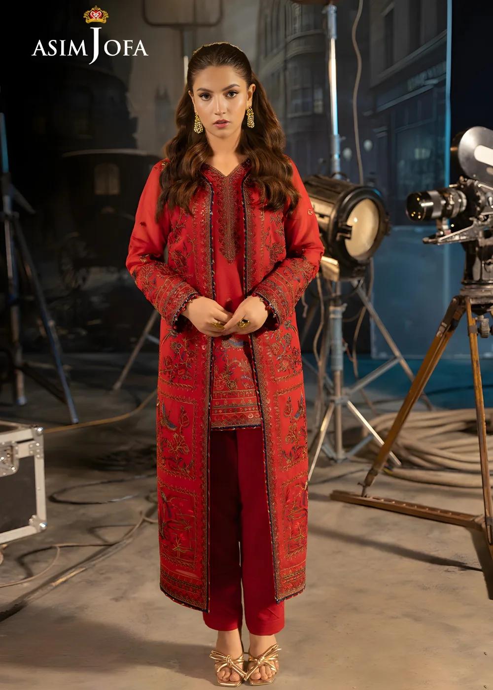 Asim Jofa 2-Piece Unstitched Luxury Embroidered Paper Cotton with Luxury Embroidered Silk Trouser AJLFF-12
