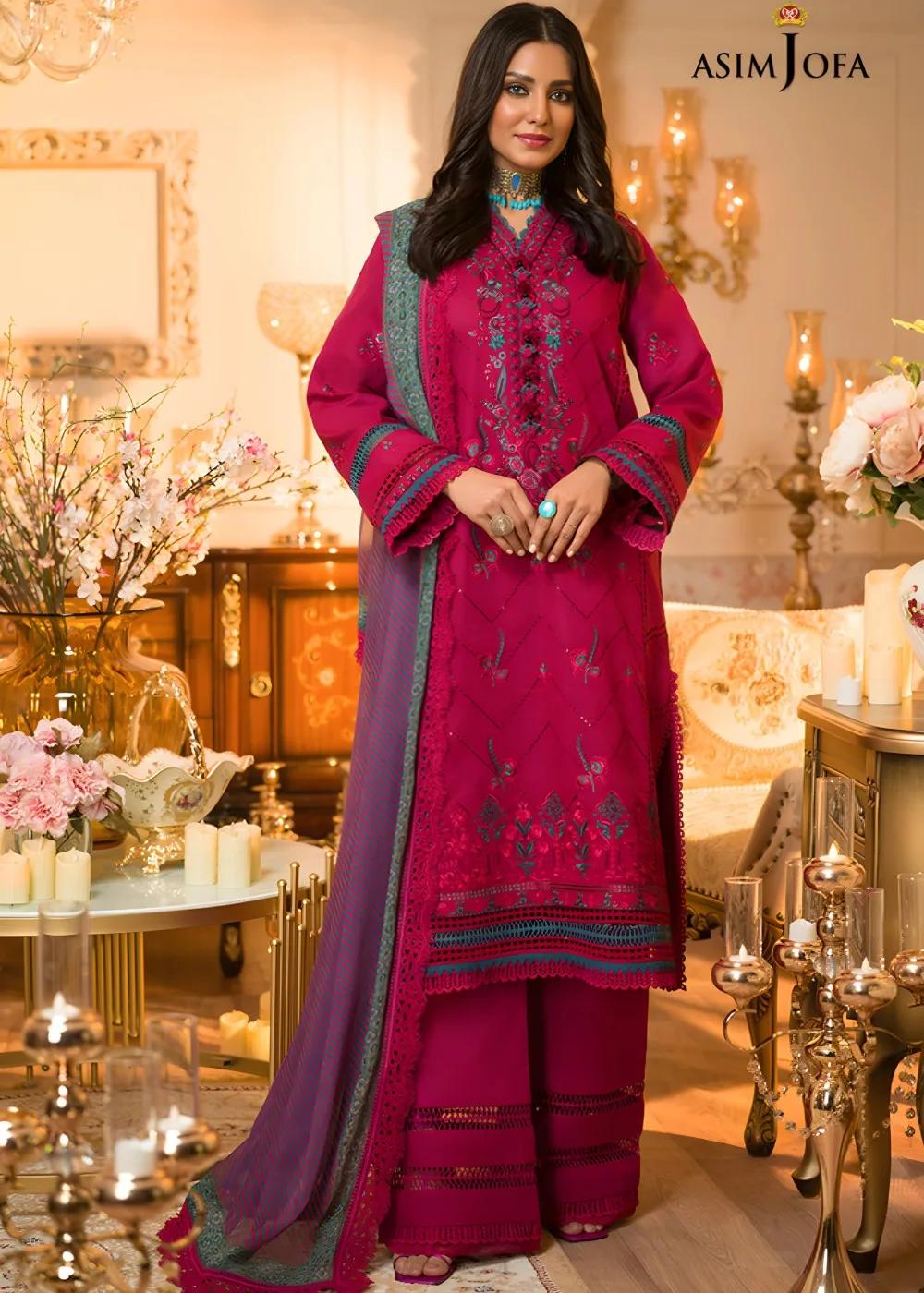Asim Jofa 3-Piece Embroidered Unstitched Luxury Lawn Shirt with Printed Chiffon Dupatta – AJPR-16