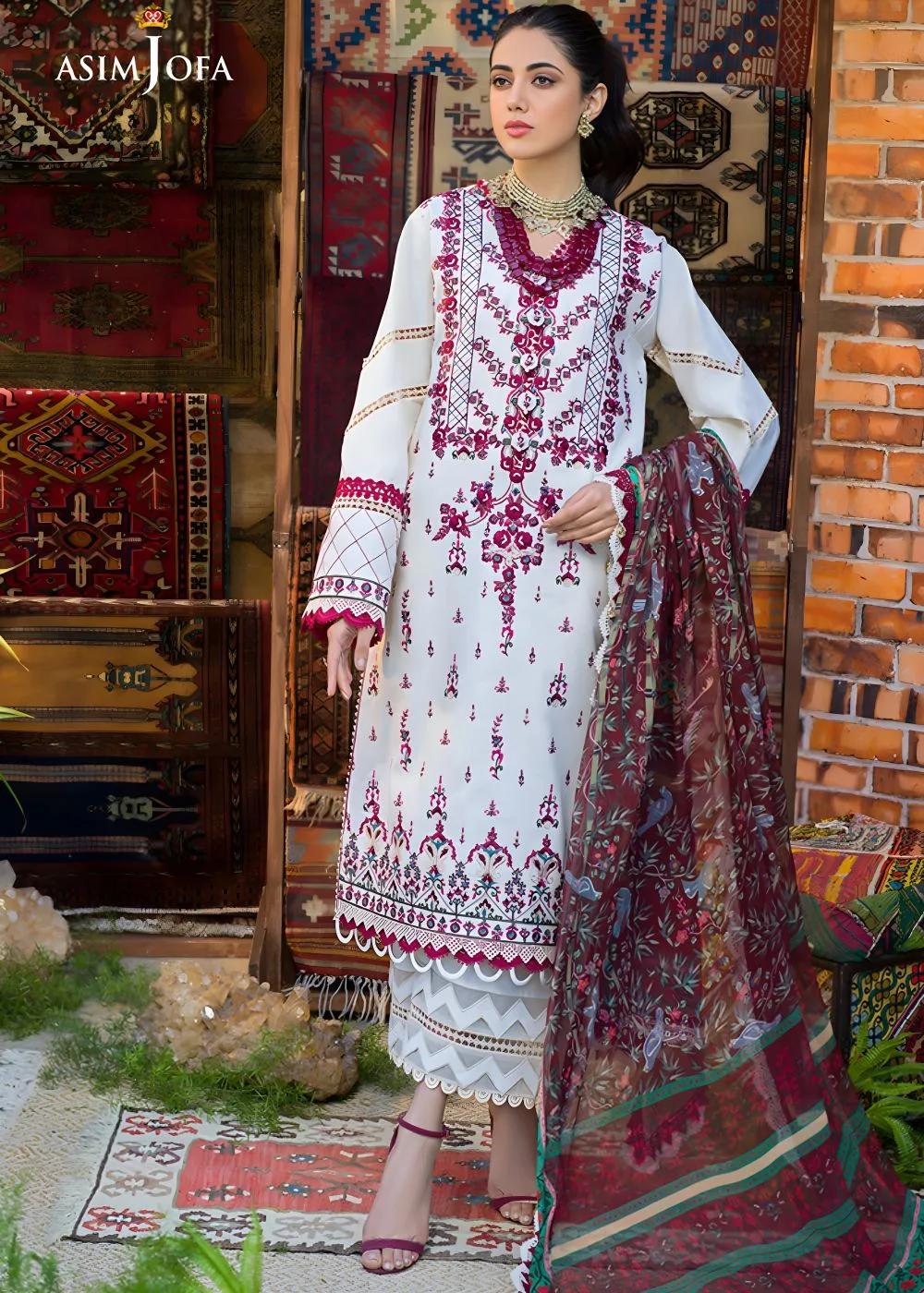 Asim Jofa 3-Piece Embroidered Unstitched Luxury Lawn Shirt with Printed Chiffon Dupatta – AJPR-17