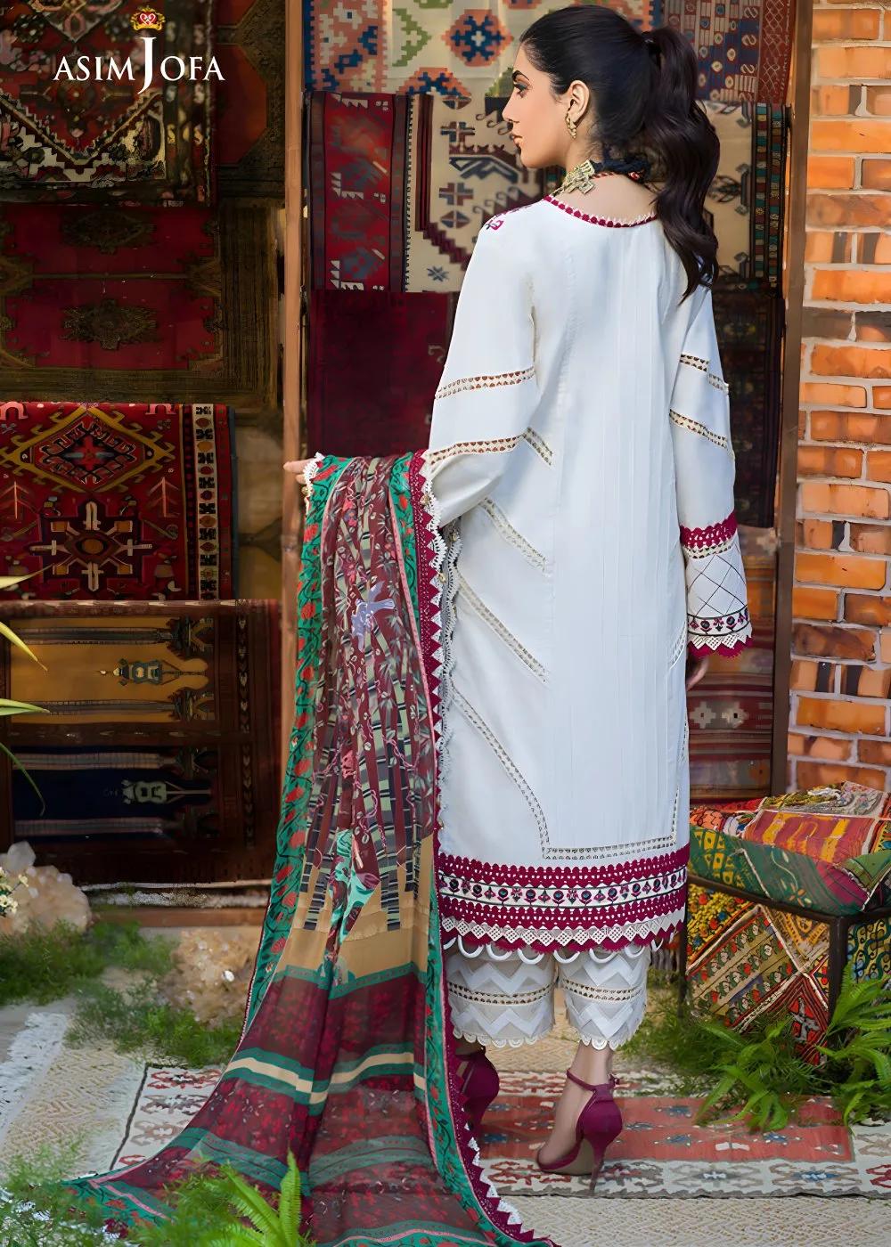 Asim Jofa 3-Piece Embroidered Unstitched Luxury Lawn Shirt with Printed Chiffon Dupatta – AJPR-17