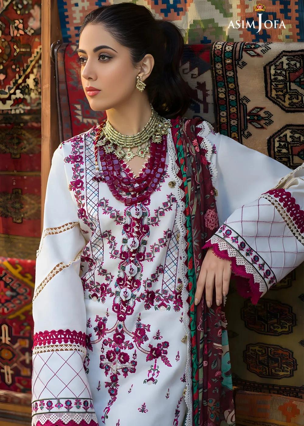 Asim Jofa 3-Piece Embroidered Unstitched Luxury Lawn Shirt with Printed Chiffon Dupatta – AJPR-17