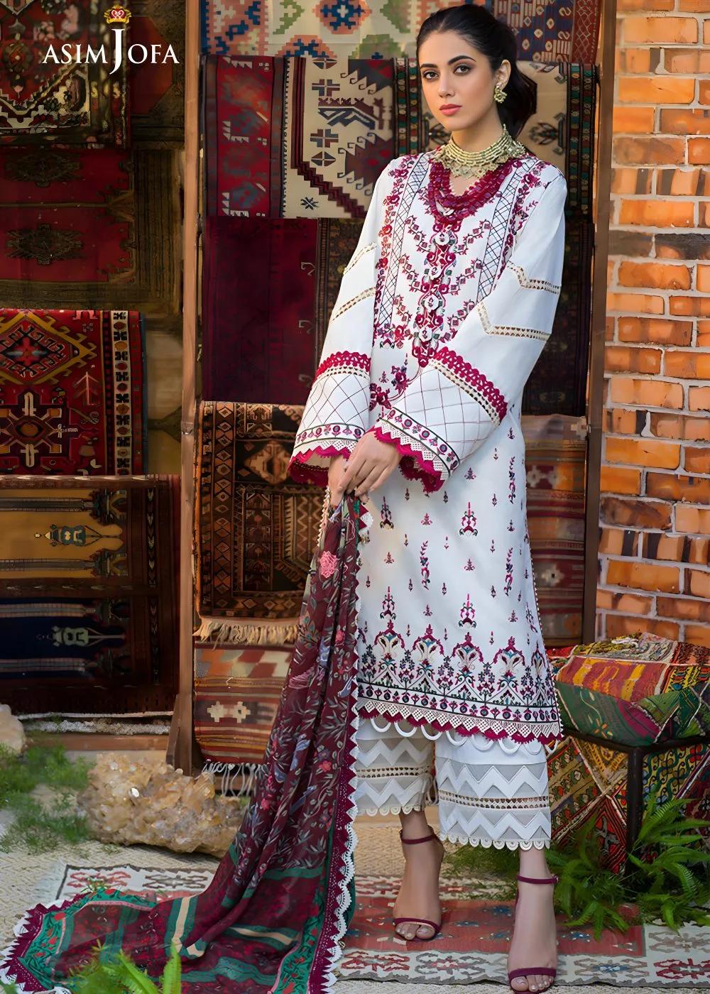 Asim Jofa 3-Piece Embroidered Unstitched Luxury Lawn Shirt with Printed Chiffon Dupatta – AJPR-17