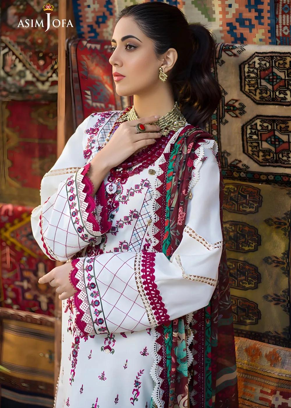 Asim Jofa 3-Piece Embroidered Unstitched Luxury Lawn Shirt with Printed Chiffon Dupatta – AJPR-17