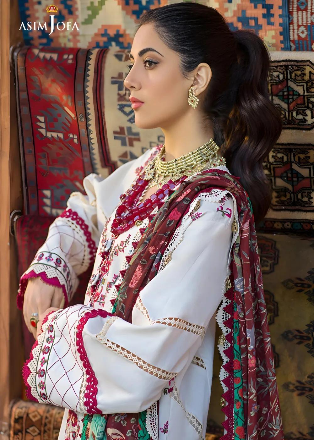 Asim Jofa 3-Piece Embroidered Unstitched Luxury Lawn Shirt with Printed Chiffon Dupatta – AJPR-17
