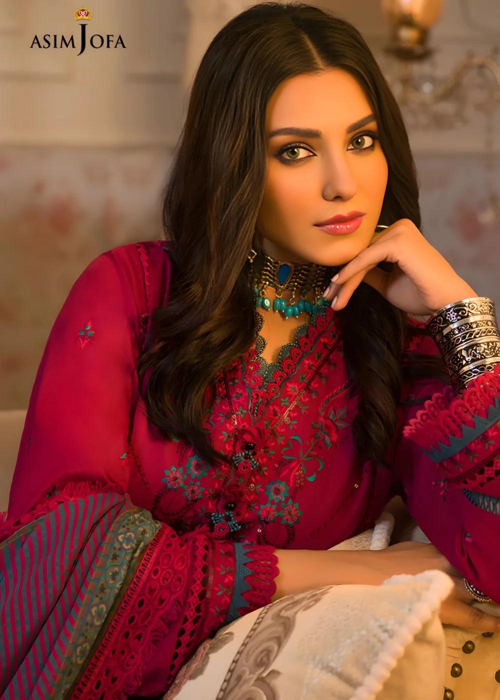 Asim Jofa 3-Piece Embroidered Unstitched Luxury Lawn Shirt with Printed Chiffon Dupatta – AJPR-16