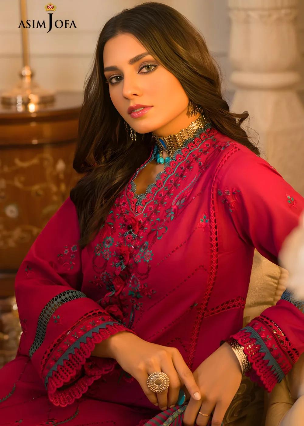 Asim Jofa 3-Piece Embroidered Unstitched Luxury Lawn Shirt with Printed Chiffon Dupatta – AJPR-16