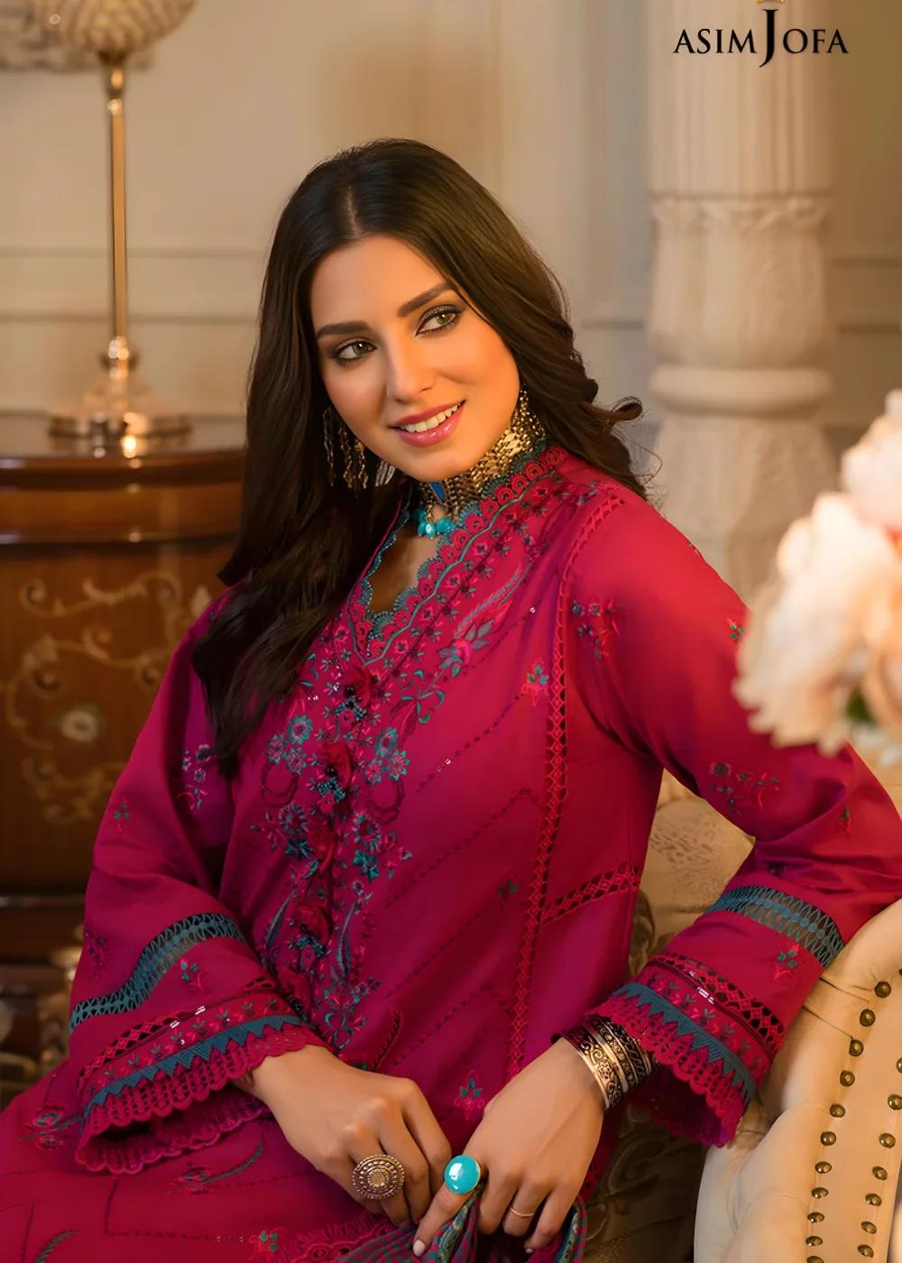 Asim Jofa 3-Piece Embroidered Unstitched Luxury Lawn Shirt with Printed Chiffon Dupatta – AJPR-16