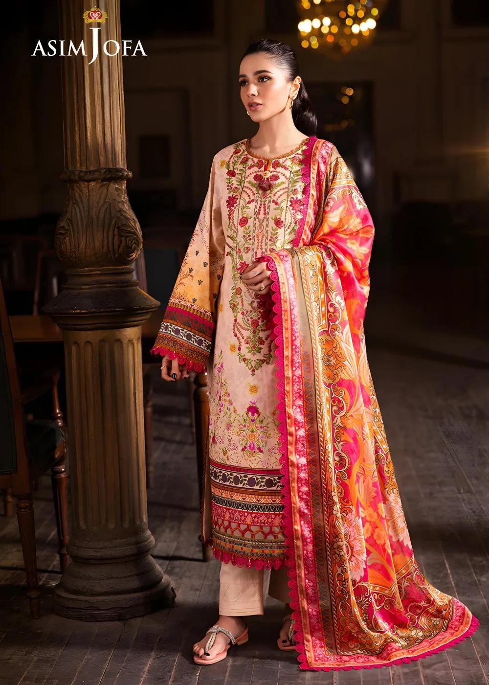 Asim Jofa 3-Piece Printed Embroidered Unstitched Luxury Lawn – AJUBJ-02