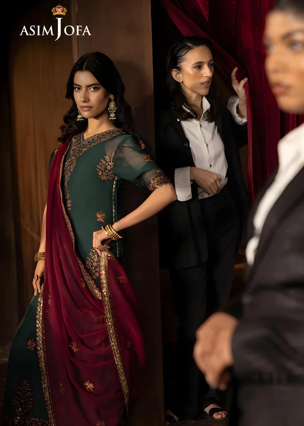 Asim Jofa 3-Piece Unstitched Embroidered Luxury Chiffon Shirt with Embroidered Luxury Chiffon Dupatta AJLFF-02