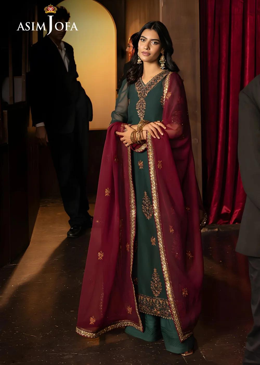 Asim Jofa 3-Piece Unstitched Embroidered Luxury Chiffon Shirt with Embroidered Luxury Chiffon Dupatta AJLFF-02