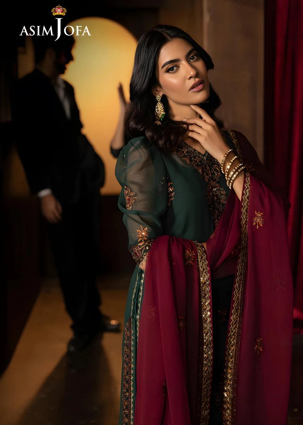 Asim Jofa 3-Piece Unstitched Embroidered Luxury Chiffon Shirt with Embroidered Luxury Chiffon Dupatta AJLFF-02