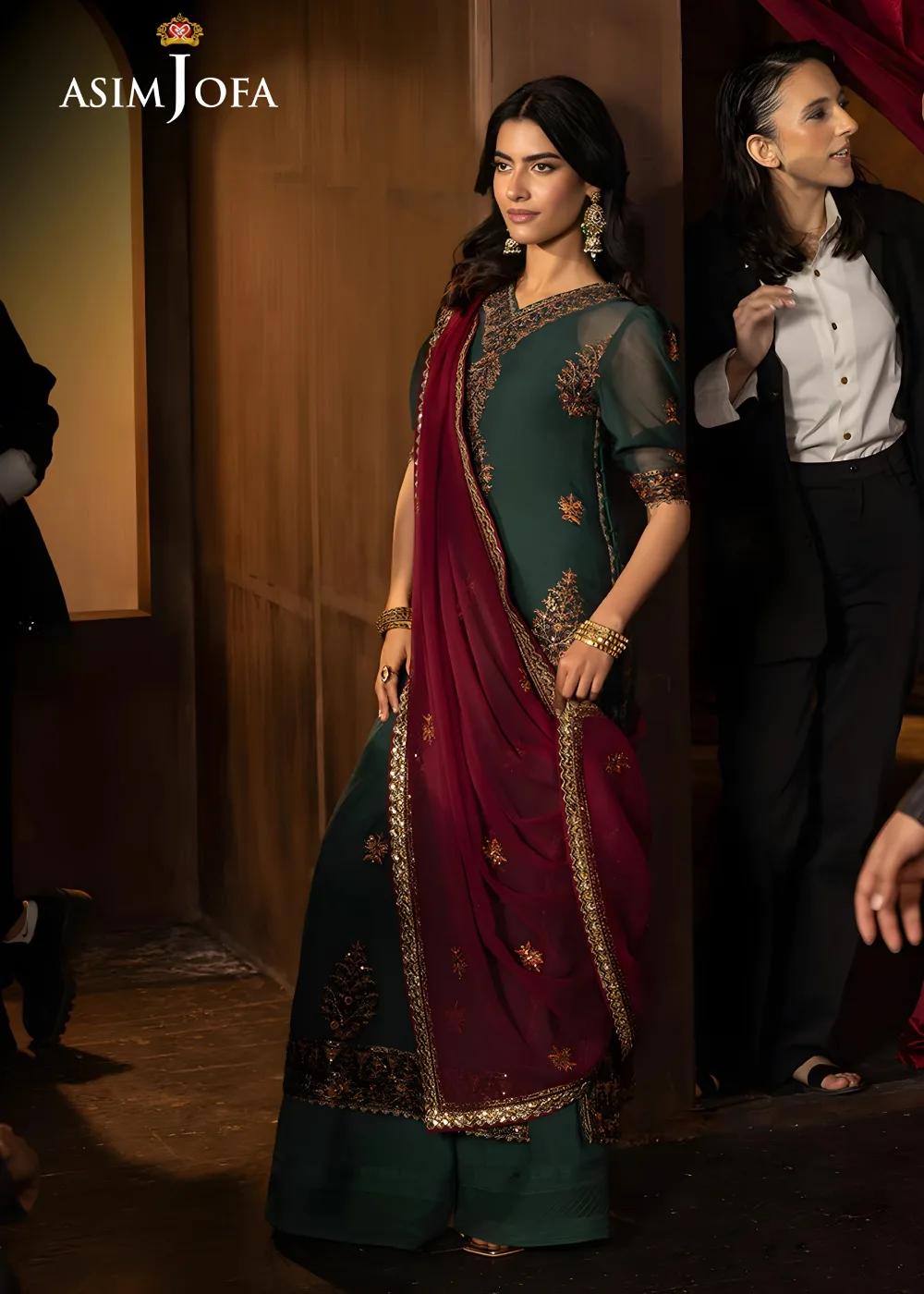 Asim Jofa 3-Piece Unstitched Embroidered Luxury Chiffon Shirt with Embroidered Luxury Chiffon Dupatta AJLFF-02