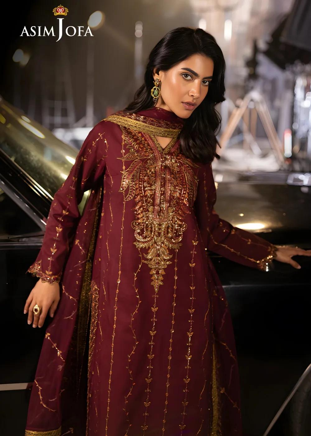 Asim Jofa 3-Piece Unstitched Embroidered Luxury Silk Shirt with Embroidered Luxury Net Dupatta AJLFF-04