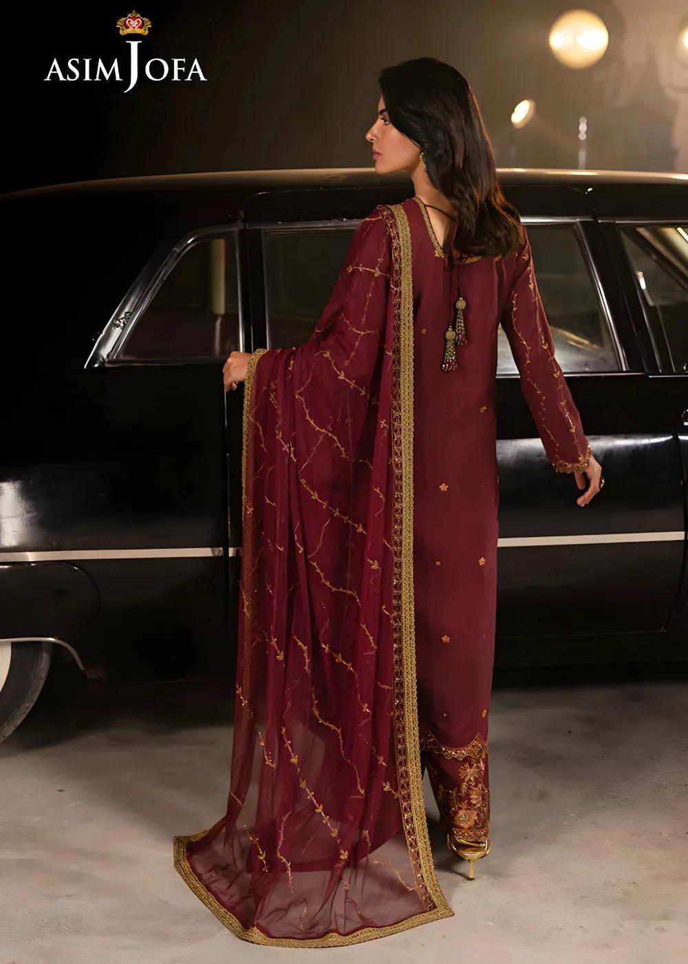 Asim Jofa 3-Piece Unstitched Embroidered Luxury Silk Shirt with Embroidered Luxury Net Dupatta AJLFF-04