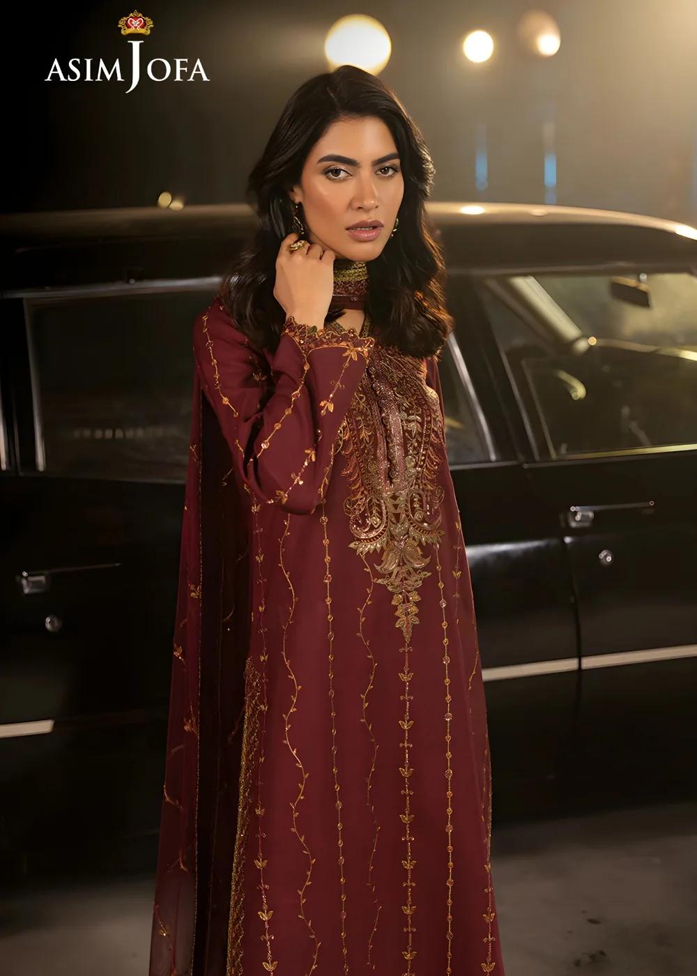 Asim Jofa 3-Piece Unstitched Embroidered Luxury Silk Shirt with Embroidered Luxury Net Dupatta AJLFF-04