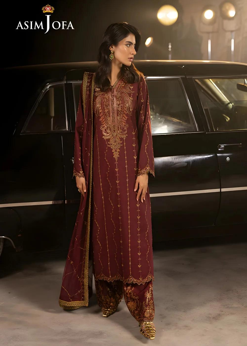 Asim Jofa 3-Piece Unstitched Embroidered Luxury Silk Shirt with Embroidered Luxury Net Dupatta AJLFF-04