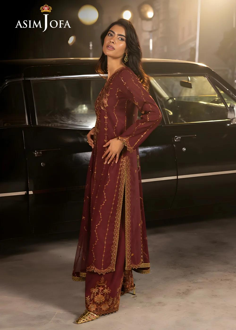 Asim Jofa 3-Piece Unstitched Embroidered Luxury Silk Shirt with Embroidered Luxury Net Dupatta AJLFF-04