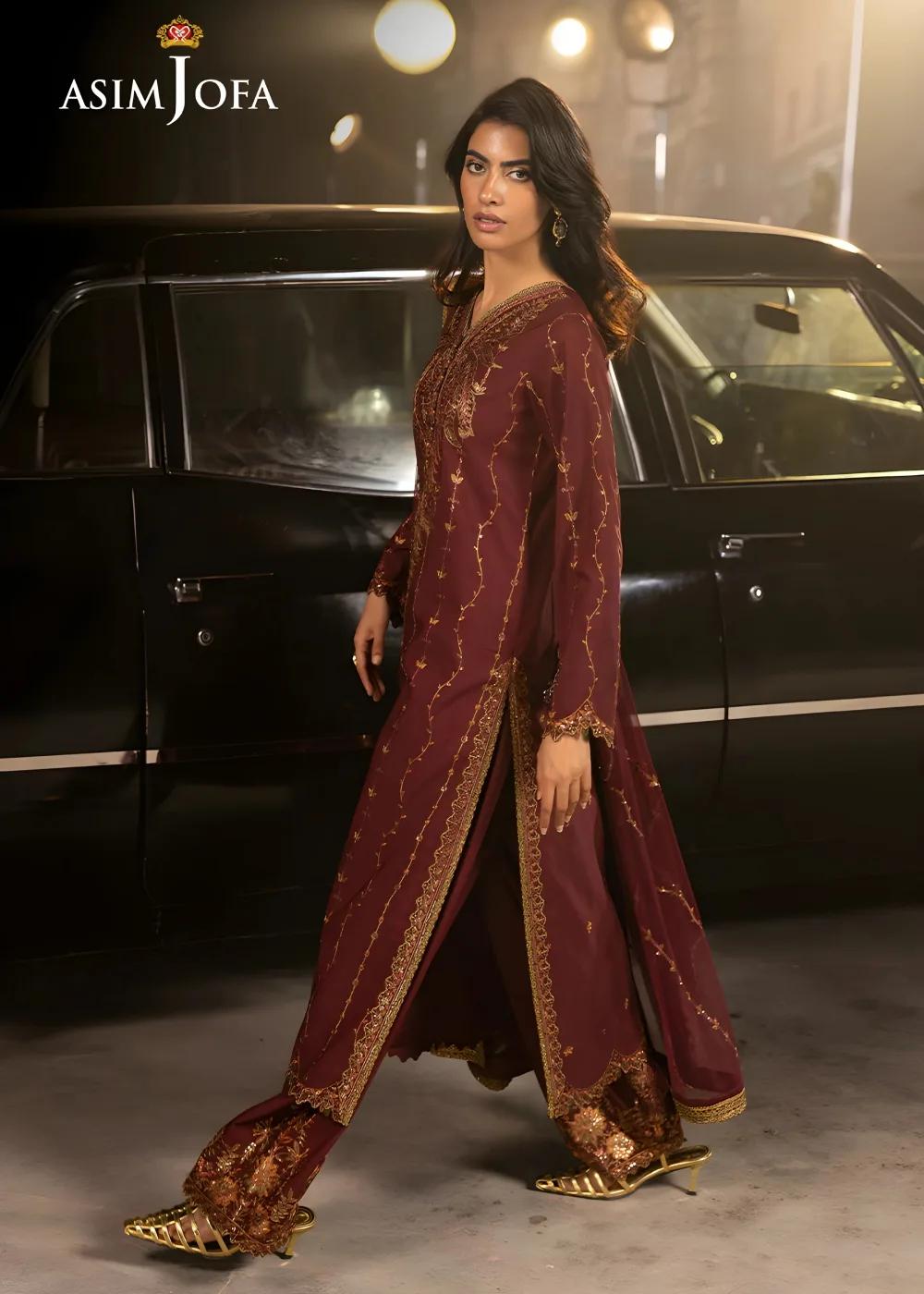 Asim Jofa 3-Piece Unstitched Embroidered Luxury Silk Shirt with Embroidered Luxury Net Dupatta AJLFF-04