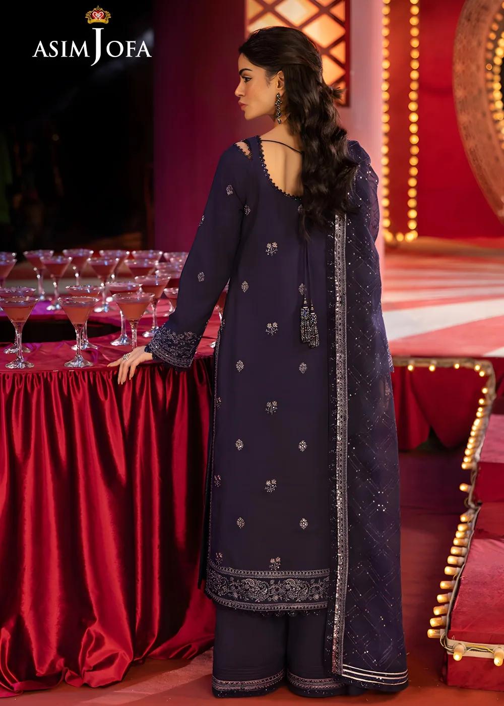 Asim Jofa 3-Piece Unstitched Embroidered Luxury Silk Shirt with Embroidered Luxury Chiffon Dupatta AJLFF-03