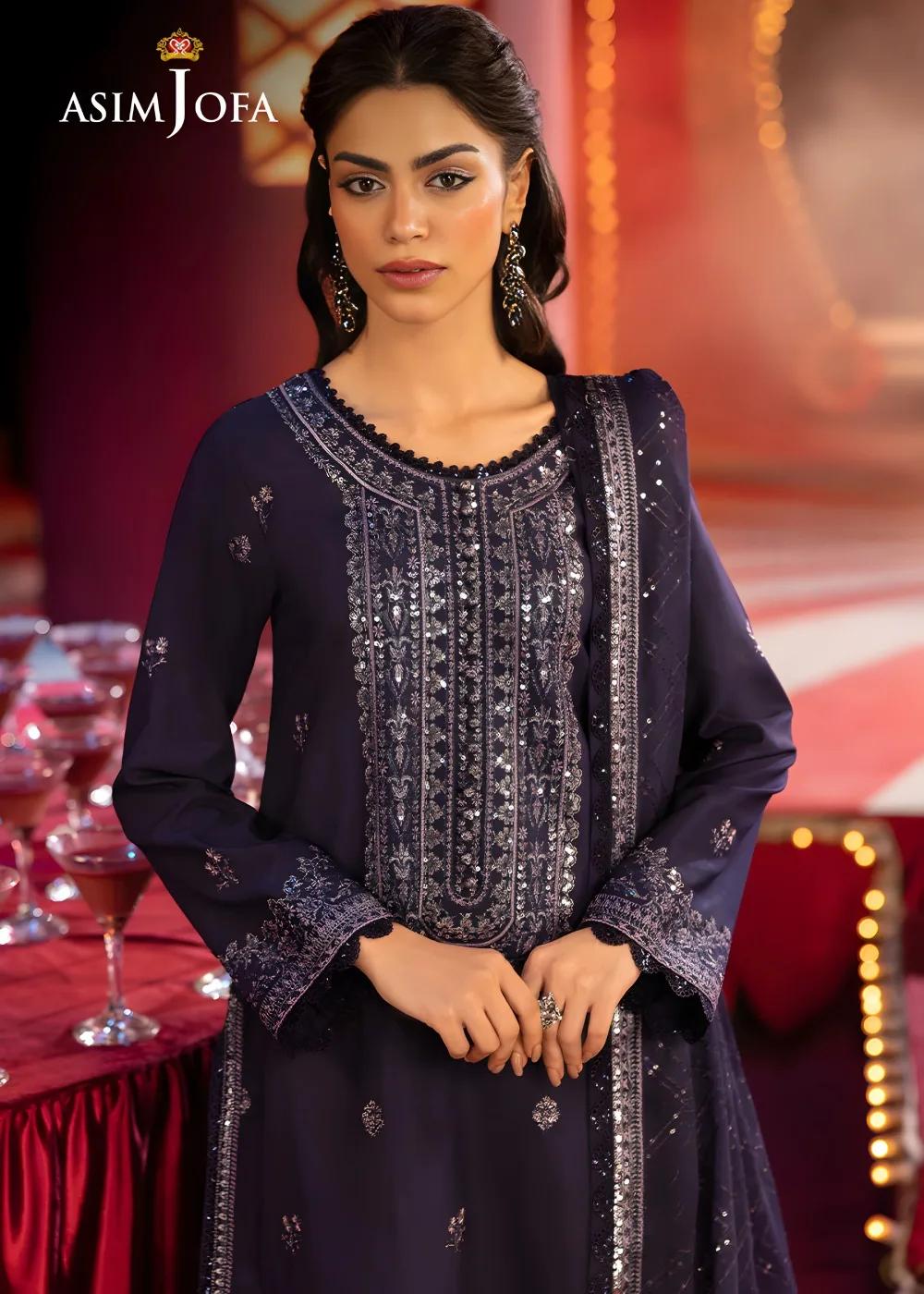 Asim Jofa 3-Piece Unstitched Embroidered Luxury Silk Shirt with Embroidered Luxury Chiffon Dupatta AJLFF-03