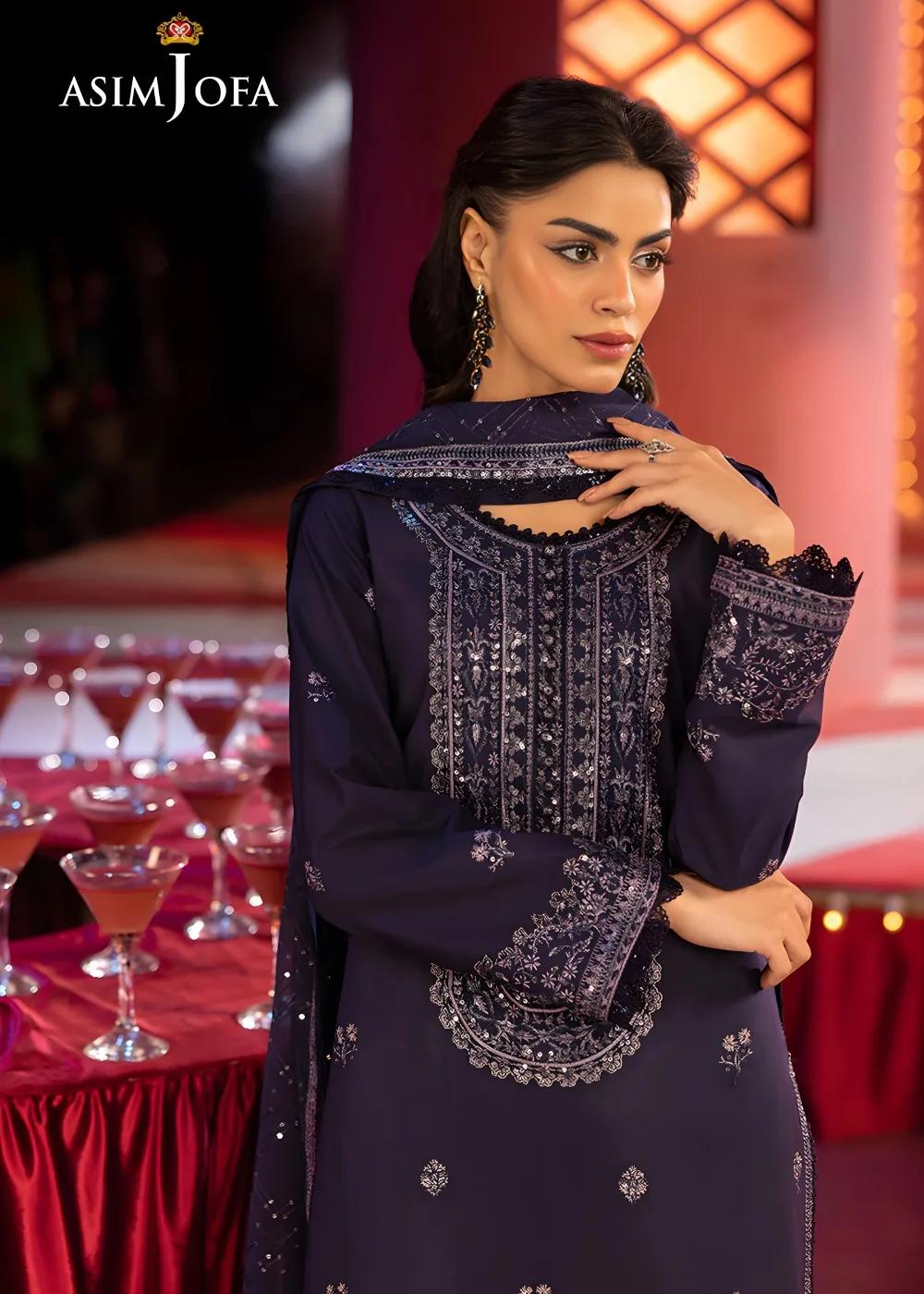 Asim Jofa 3-Piece Unstitched Embroidered Luxury Silk Shirt with Embroidered Luxury Chiffon Dupatta AJLFF-03