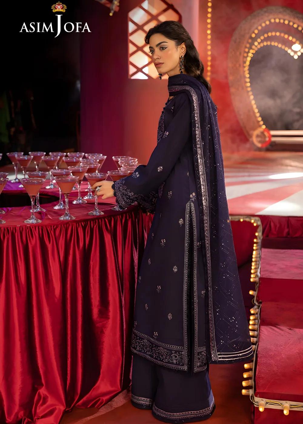 Asim Jofa 3-Piece Unstitched Embroidered Luxury Silk Shirt with Embroidered Luxury Chiffon Dupatta AJLFF-03
