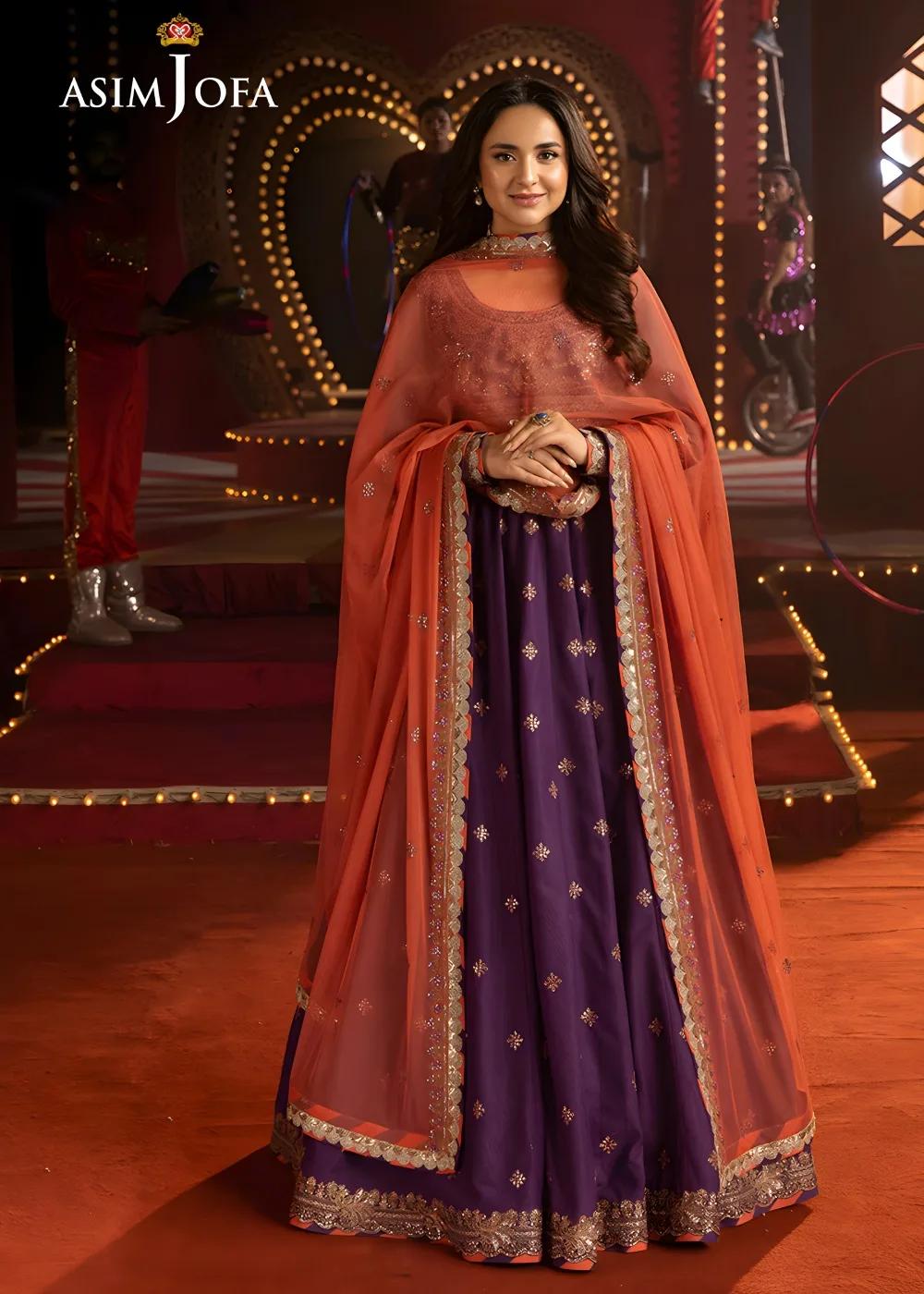 Asim Jofa 3-Piece Unstitched Embroidered Net Shirt with Embroidered Net Dupatta AJLFF-01