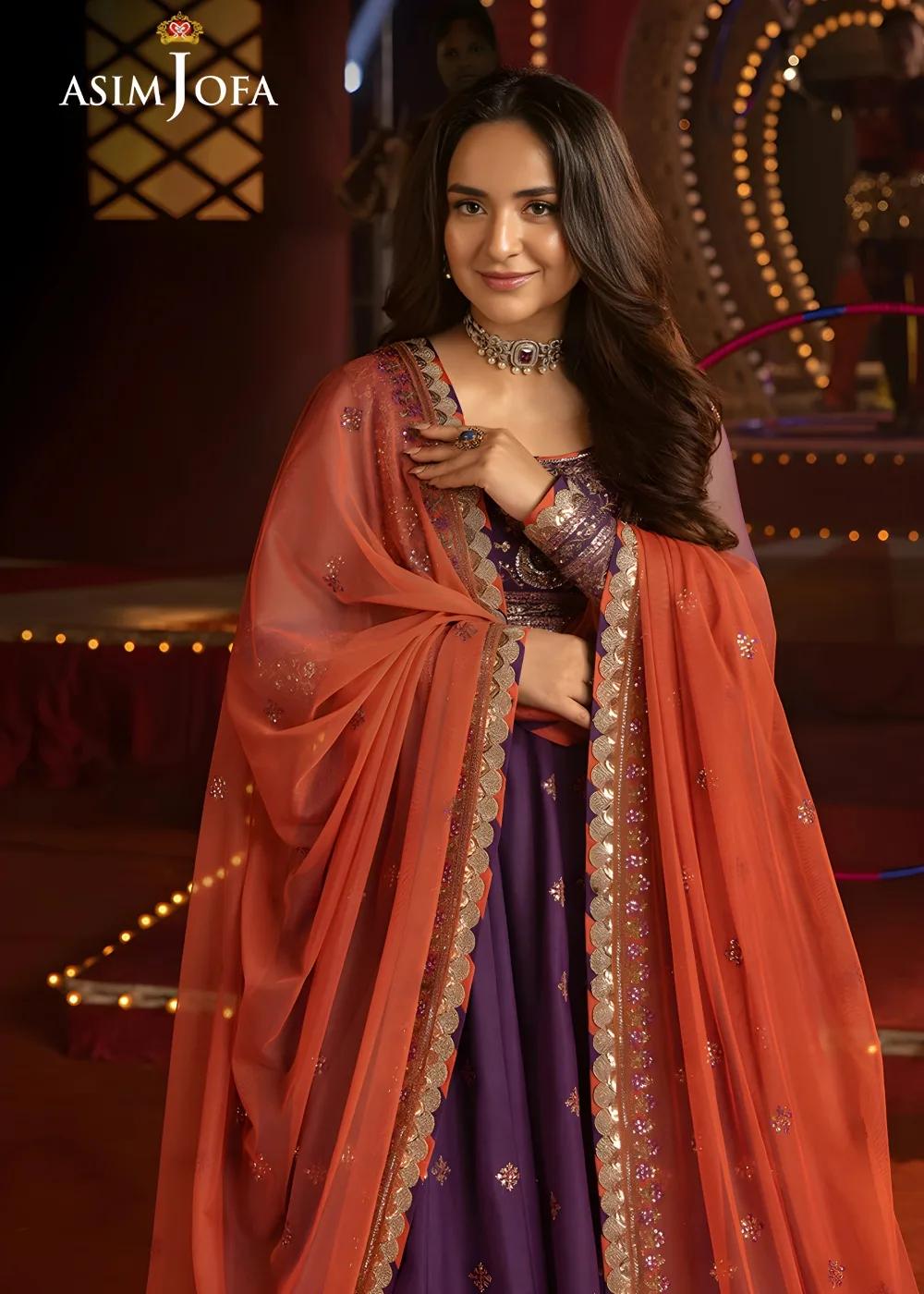 Asim Jofa 3-Piece Unstitched Embroidered Net Shirt with Embroidered Net Dupatta AJLFF-01