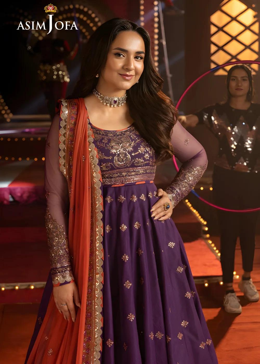 Asim Jofa 3-Piece Unstitched Embroidered Net Shirt with Embroidered Net Dupatta AJLFF-01