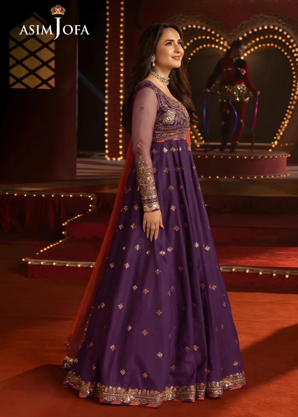 Asim Jofa 3-Piece Unstitched Embroidered Net Shirt with Embroidered Net Dupatta AJLFF-01