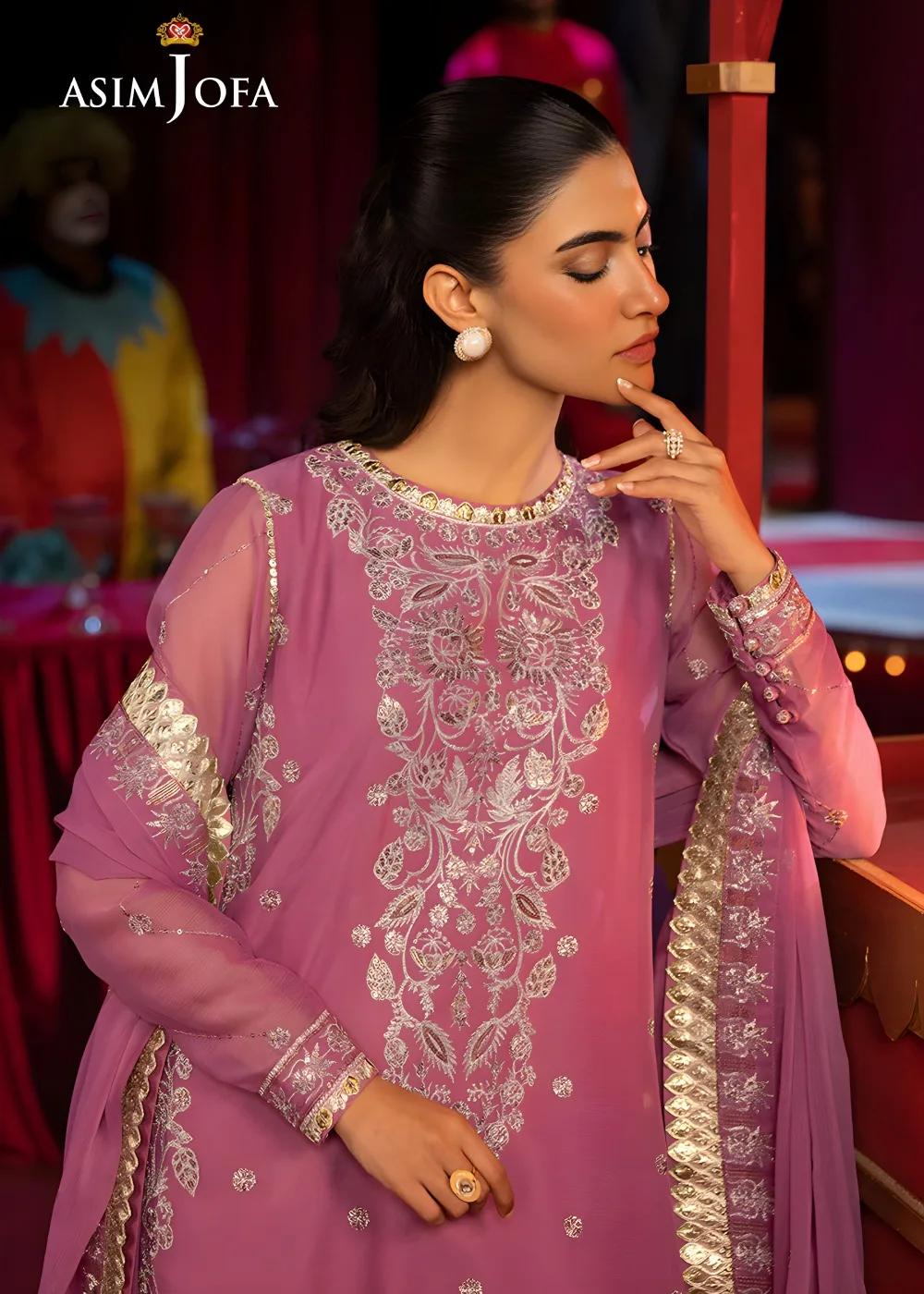 Asim Jofa 3-Piece Unstitched Luxury Embroidered Chiffon Shirt with Luxury Embroidered Chiffon Dupatta AJLFF-07