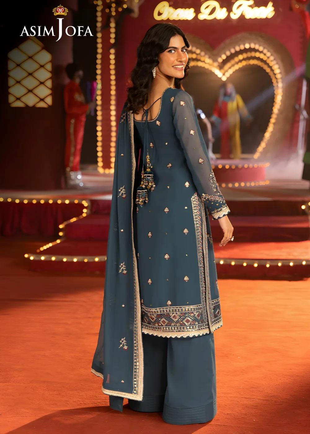 Asim Jofa 3-Piece Unstitched Luxury Embroidered Chiffon Shirt with Luxury Embroidered Chiffon Dupatta AJLFF-15