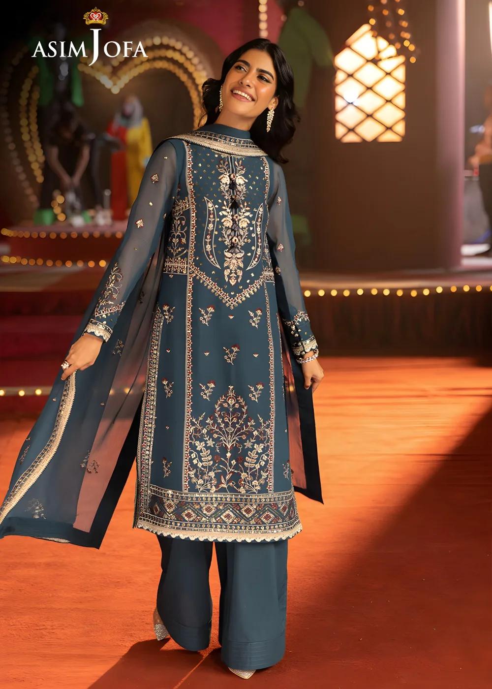 Asim Jofa 3-Piece Unstitched Luxury Embroidered Chiffon Shirt with Luxury Embroidered Chiffon Dupatta AJLFF-15