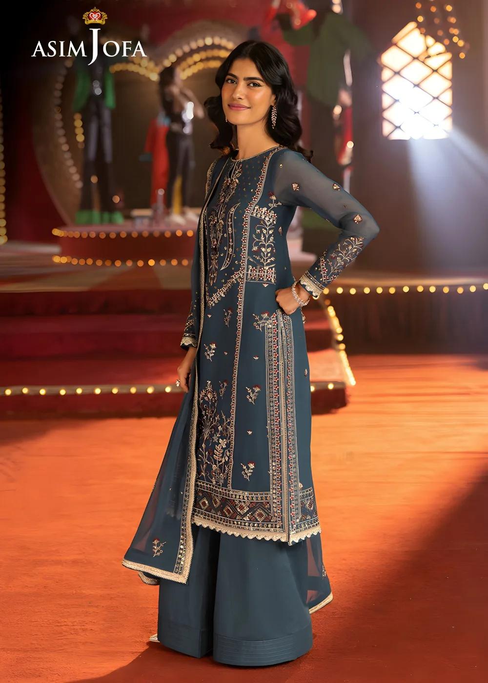 Asim Jofa 3-Piece Unstitched Luxury Embroidered Chiffon Shirt with Luxury Embroidered Chiffon Dupatta AJLFF-15