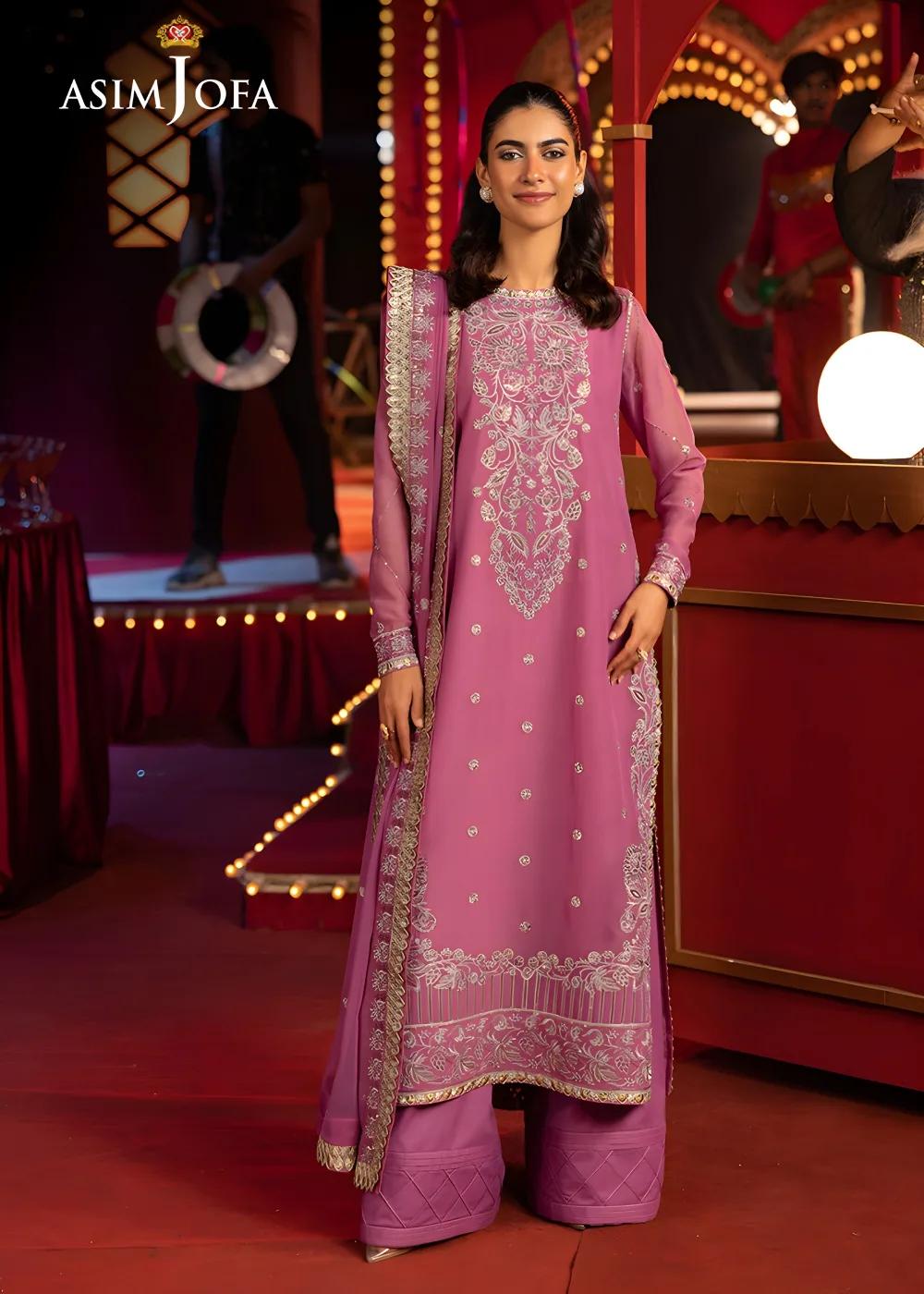 Asim Jofa 3-Piece Unstitched Luxury Embroidered Chiffon Shirt with Luxury Embroidered Chiffon Dupatta AJLFF-07