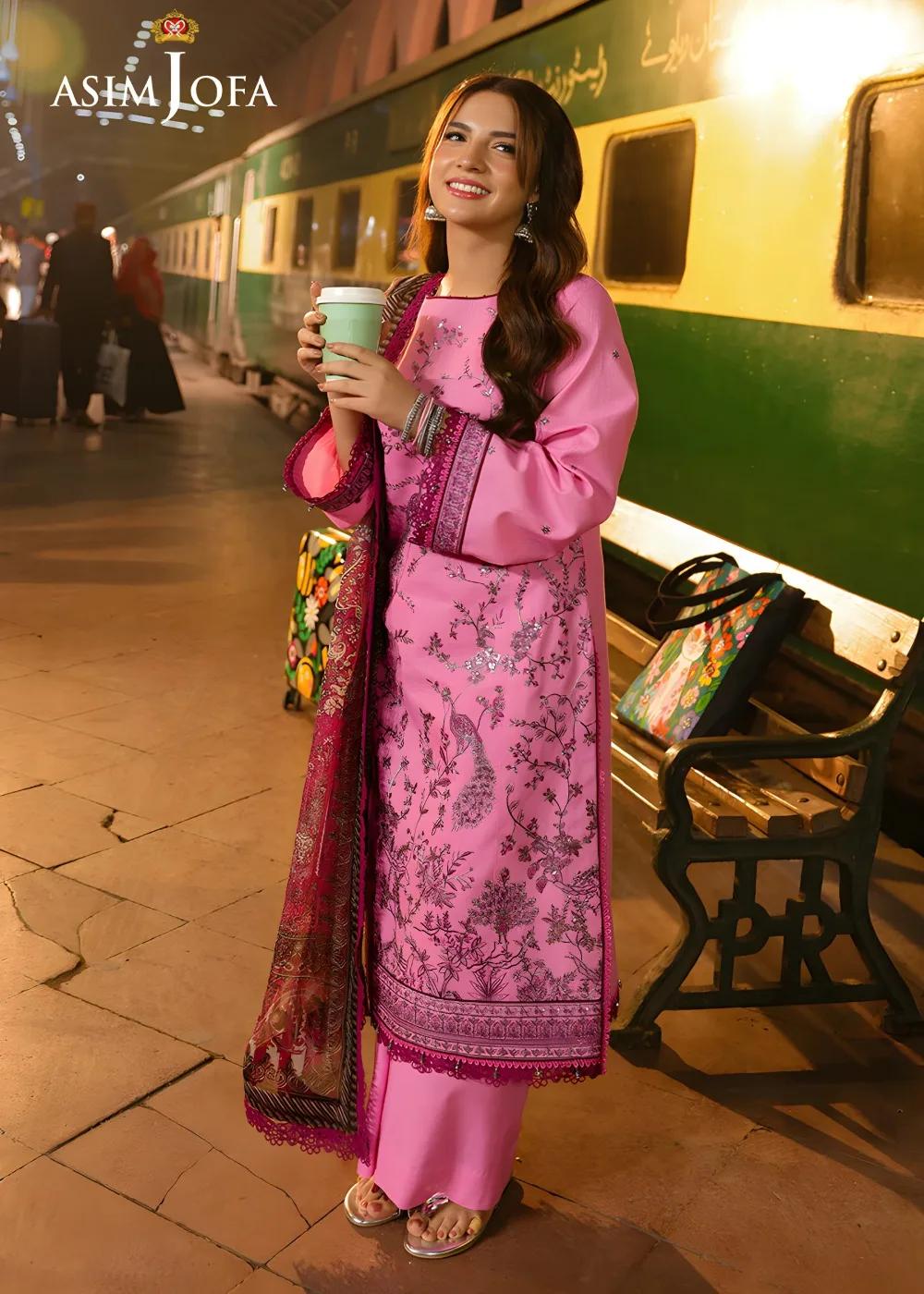 Asim Jofa 3-Piece Unstitched Luxury Embroidered Dobby Shirt with Digital Printed Chiffon Dupatta AJUBF-08