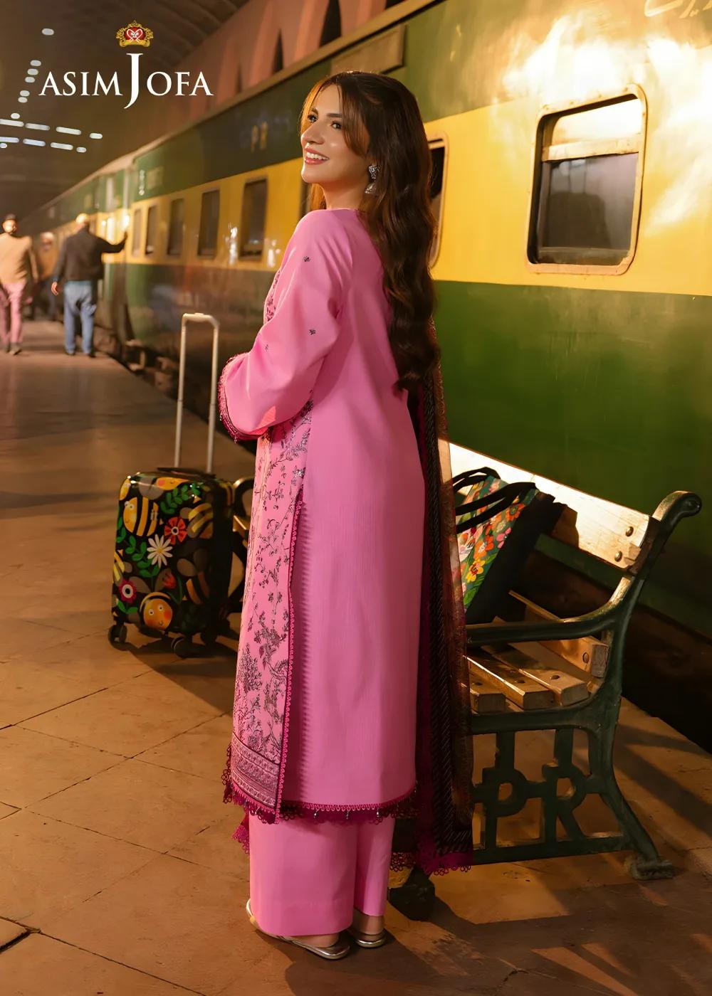 Asim Jofa 3-Piece Unstitched Luxury Embroidered Dobby Shirt with Digital Printed Chiffon Dupatta AJUBF-08