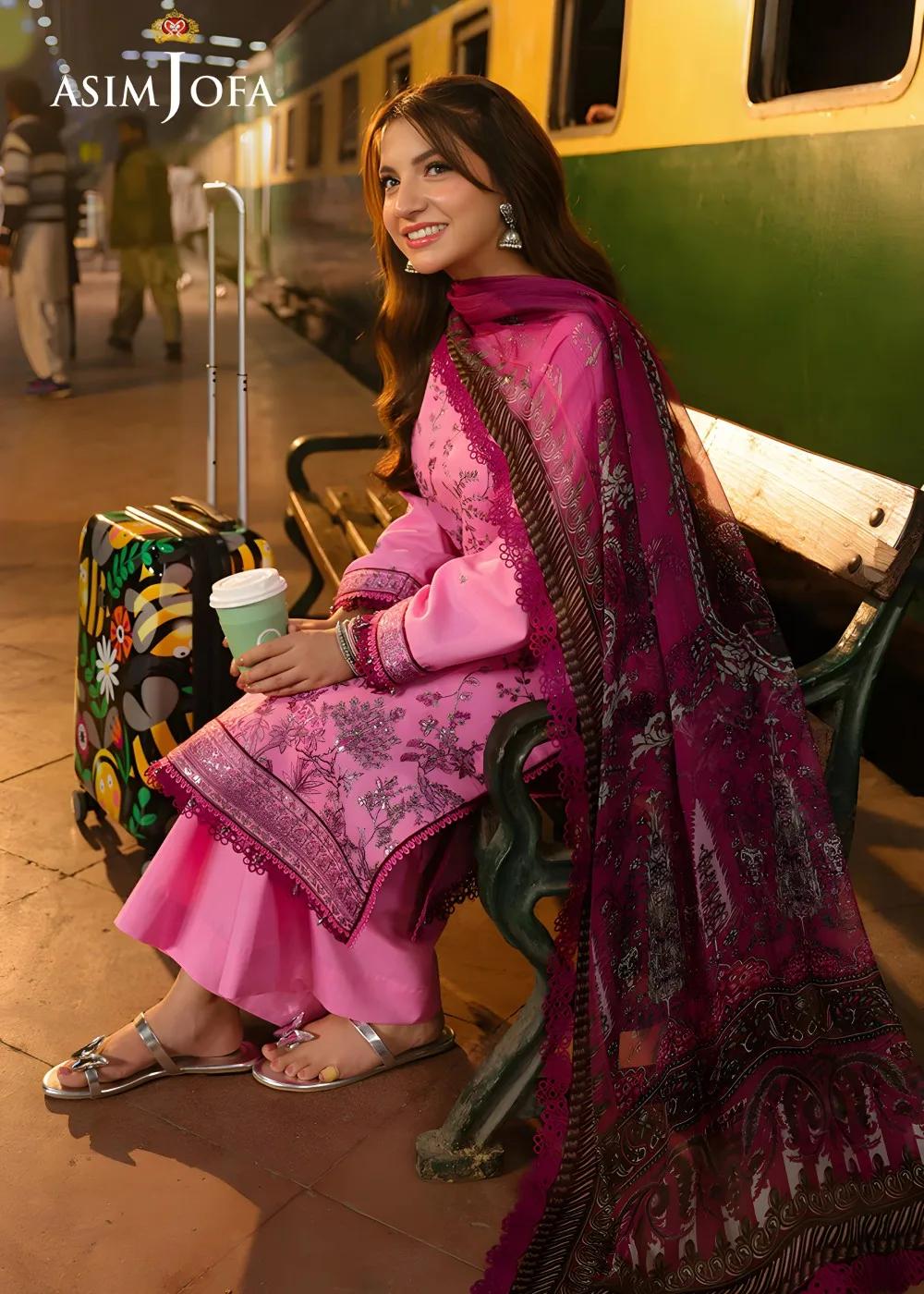 Asim Jofa 3-Piece Unstitched Luxury Embroidered Dobby Shirt with Digital Printed Chiffon Dupatta AJUBF-08