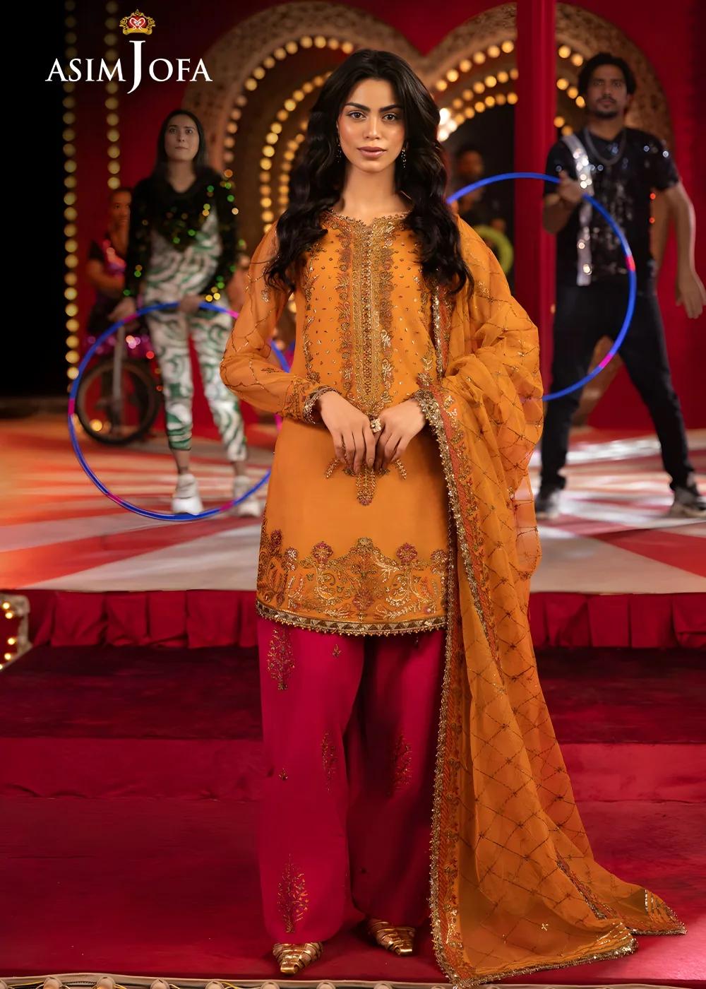 Asim Jofa 3-Piece Unstitched Luxury Embroidered Net Shirt with Luxury Embroidered Net Dupatta AJLFF-05