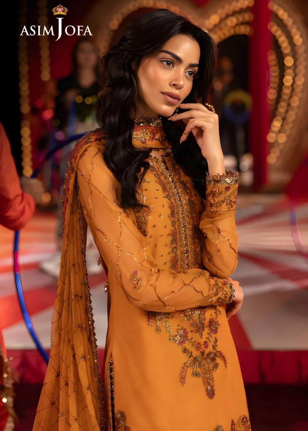 Asim Jofa 3-Piece Unstitched Luxury Embroidered Net Shirt with Luxury Embroidered Net Dupatta AJLFF-05