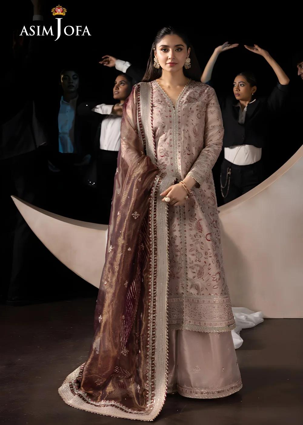 Asim Jofa 3-Piece Unstitched Luxury Embroidered Zari Tissue with Luxury Embroidered Zari Check Net Dupatta AJLFF-10