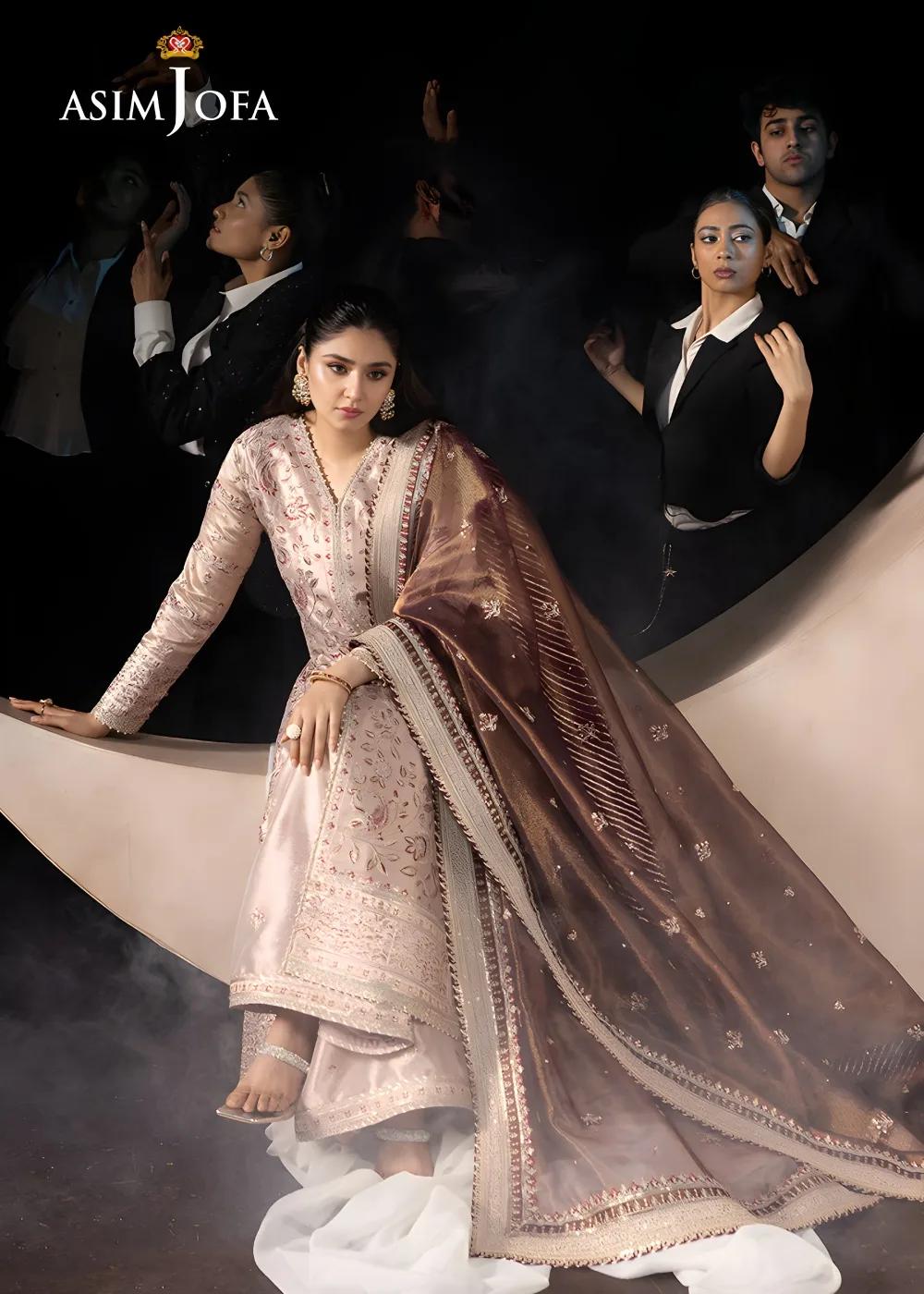 Asim Jofa 3-Piece Unstitched Luxury Embroidered Zari Tissue with Luxury Embroidered Zari Check Net Dupatta AJLFF-10