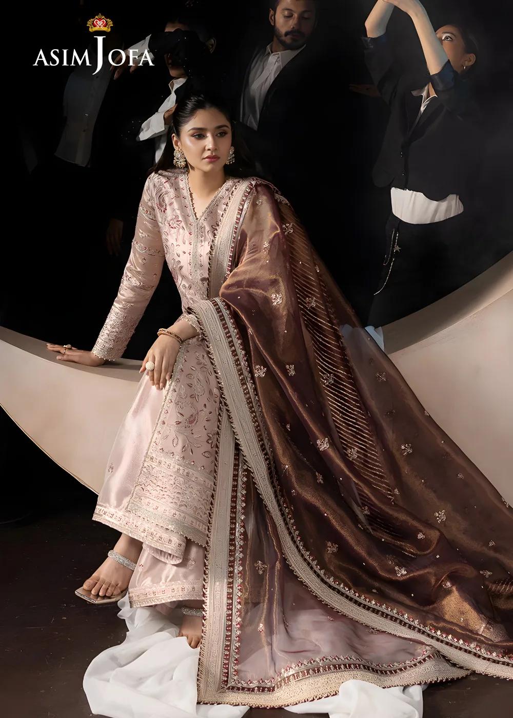 Asim Jofa 3-Piece Unstitched Luxury Embroidered Zari Tissue with Luxury Embroidered Zari Check Net Dupatta AJLFF-10