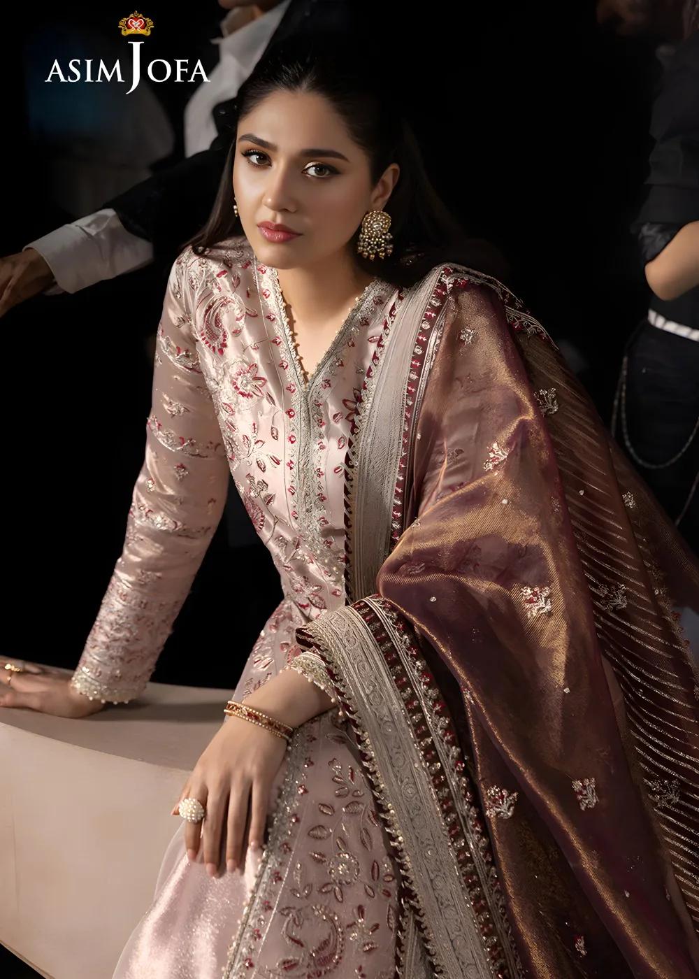 Asim Jofa 3-Piece Unstitched Luxury Embroidered Zari Tissue with Luxury Embroidered Zari Check Net Dupatta AJLFF-10